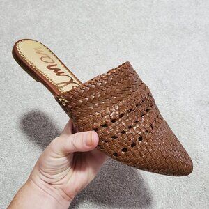 SAM EDELMAN Natalya Woven Leather Mules Clogs Rattan Raffia Brown Women's 7.5
